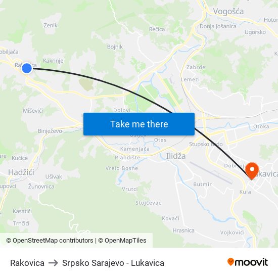 Rakovica to Srpsko Sarajevo - Lukavica map