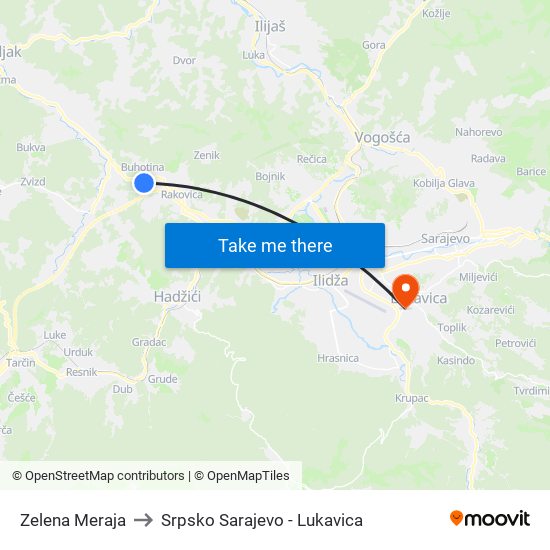 Zelena Meraja to Srpsko Sarajevo - Lukavica map