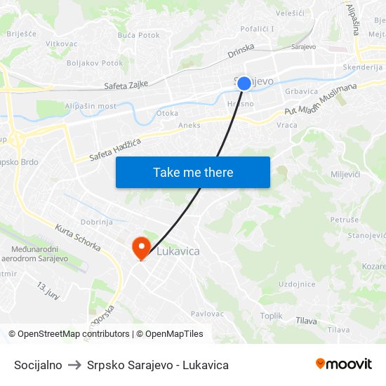 Socijalno to Srpsko Sarajevo - Lukavica map