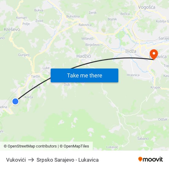Vukovići to Srpsko Sarajevo - Lukavica map