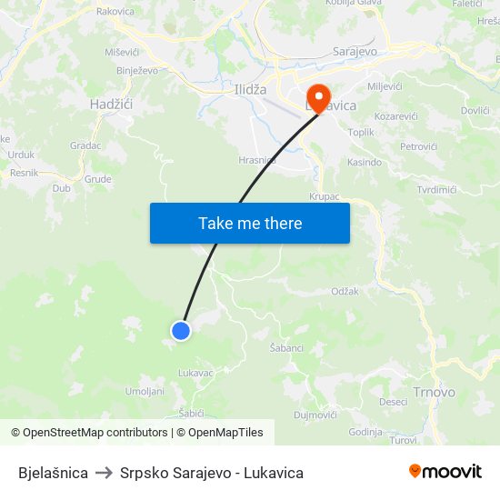 Bjelašnica to Srpsko Sarajevo - Lukavica map