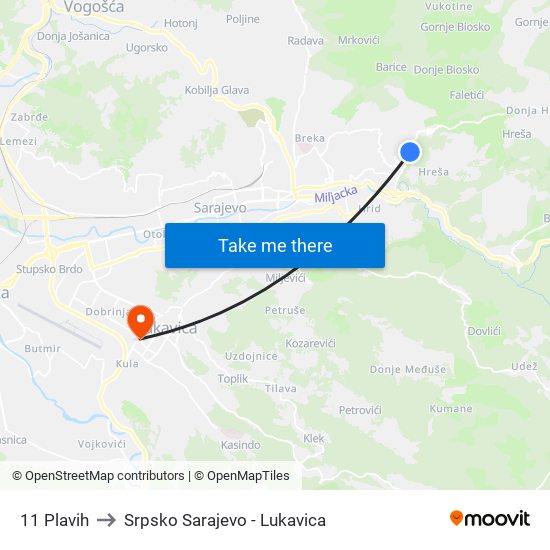 11 Plavih to Srpsko Sarajevo - Lukavica map