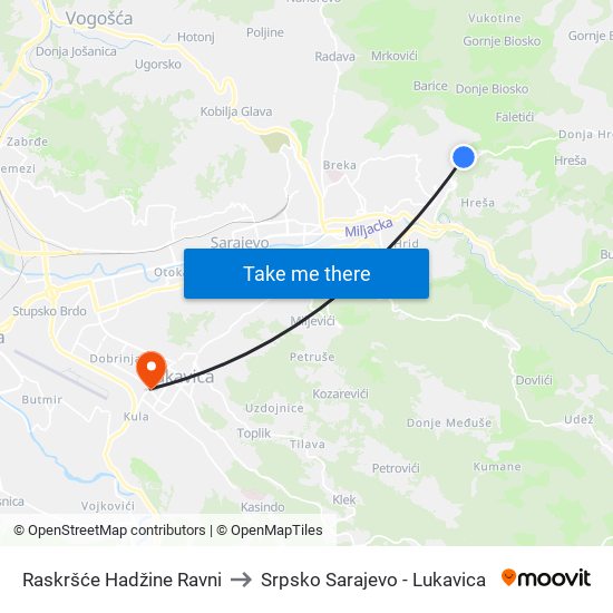 Raskršće Hadžine Ravni to Srpsko Sarajevo - Lukavica map