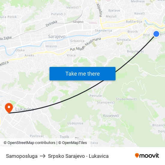 Samoposluga to Srpsko Sarajevo - Lukavica map