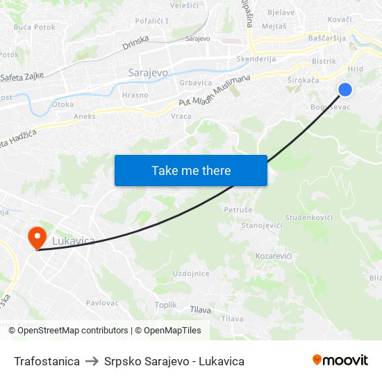 Trafostanica to Srpsko Sarajevo - Lukavica map