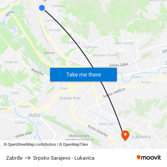 Zabrđe to Srpsko Sarajevo - Lukavica map