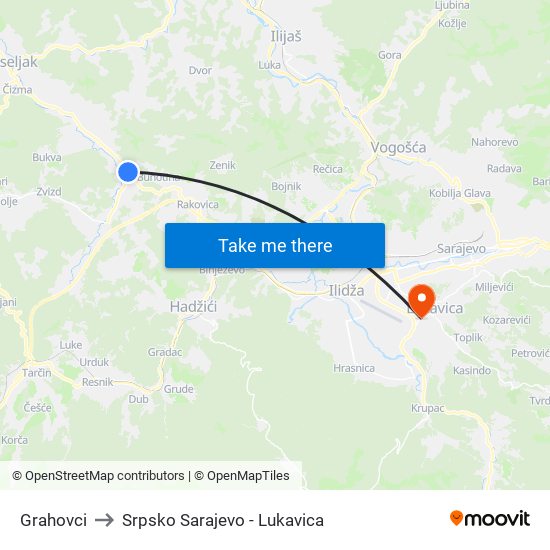 Grahovci to Srpsko Sarajevo - Lukavica map