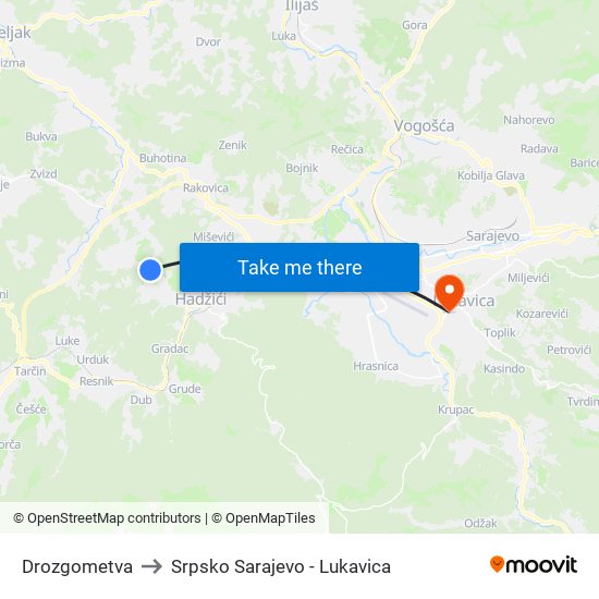Drozgometva to Srpsko Sarajevo - Lukavica map