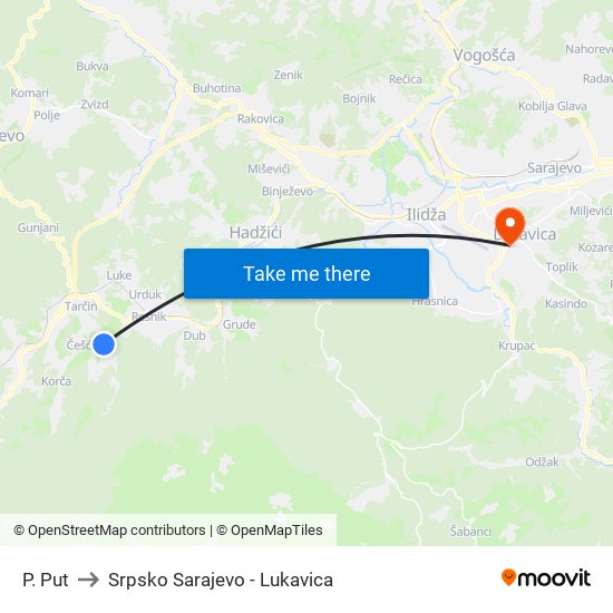 P. Put to Srpsko Sarajevo - Lukavica map