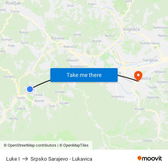 Luke I to Srpsko Sarajevo - Lukavica map