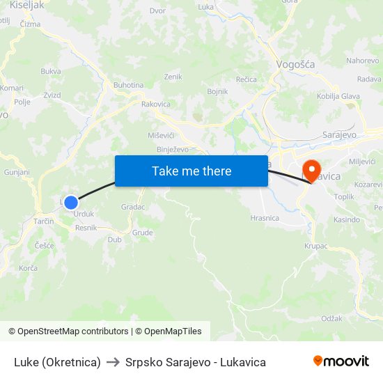 Luke (Okretnica) to Srpsko Sarajevo - Lukavica map