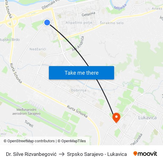 Dr. Silve Rizvanbegović to Srpsko Sarajevo - Lukavica map