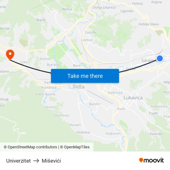 Univerzitet to Miševići map