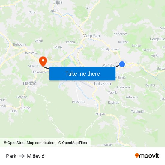 Park to Miševići map