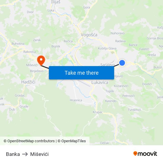 Banka to Miševići map