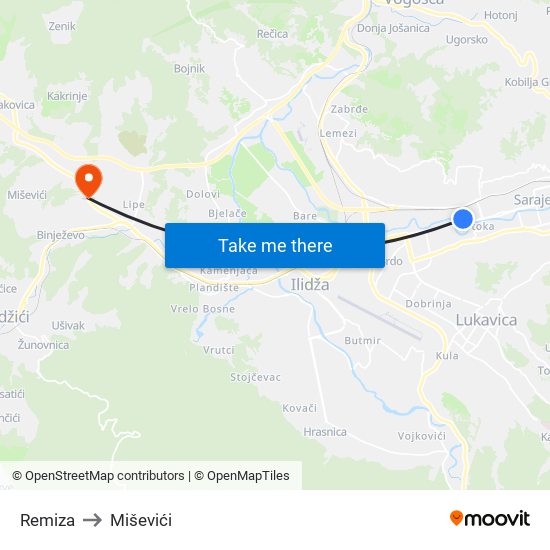 Remiza to Miševići map