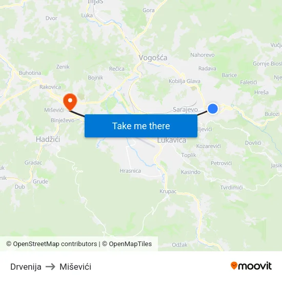 Drvenija to Miševići map