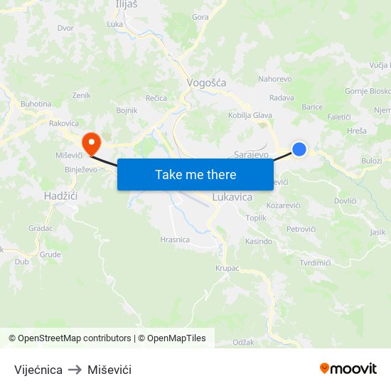 Vijećnica to Miševići map