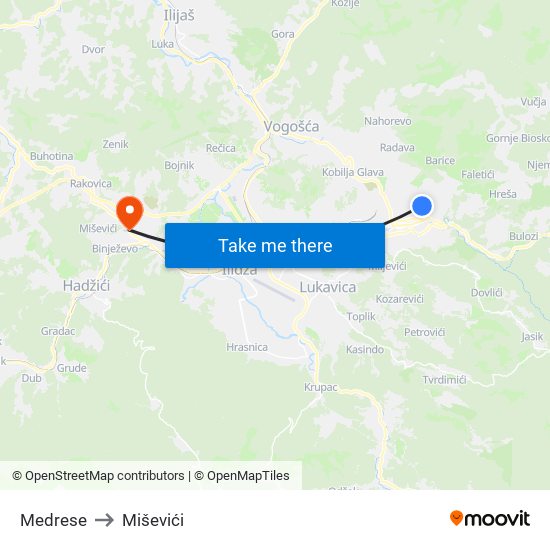Medrese to Miševići map