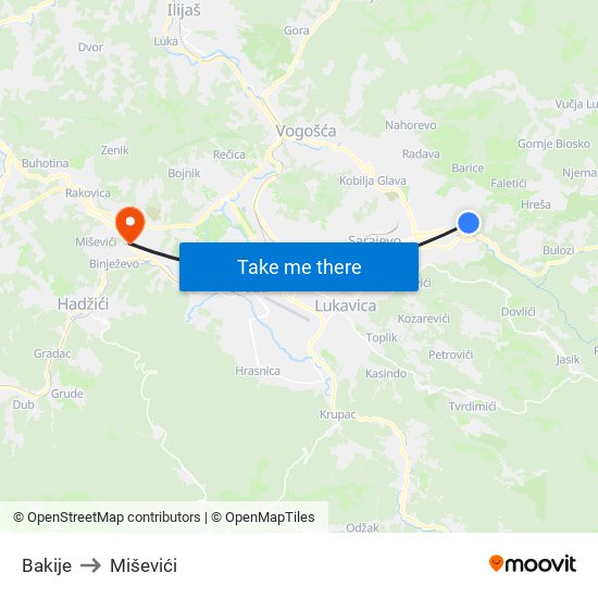 Bakije to Miševići map