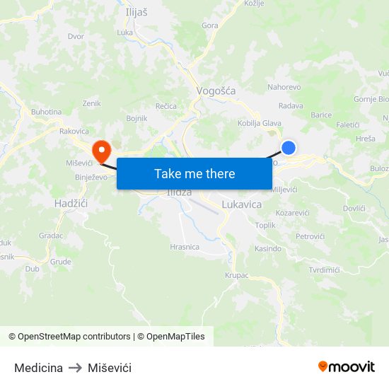 Medicina to Miševići map