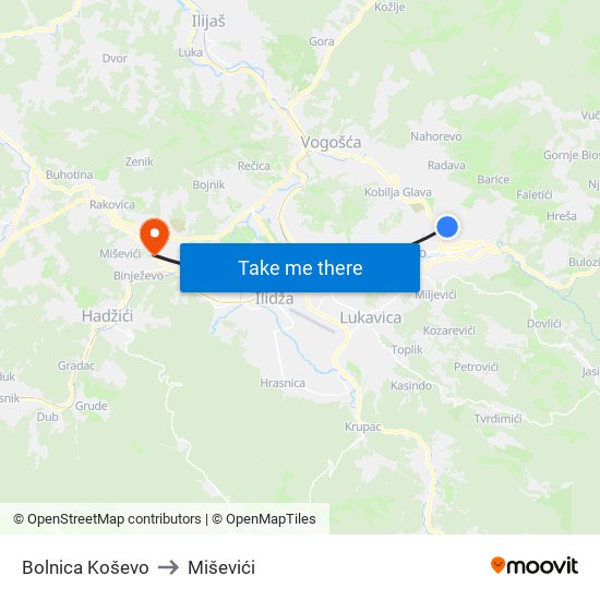 Bolnica Koševo to Miševići map