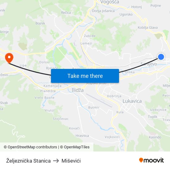 Željeznička Stanica to Miševići map