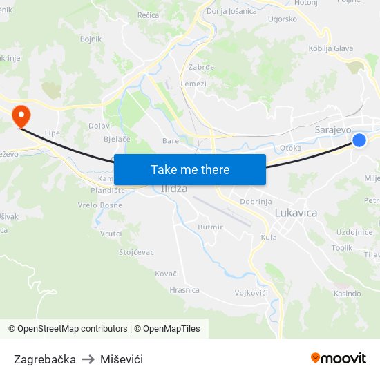 Zagrebačka to Miševići map