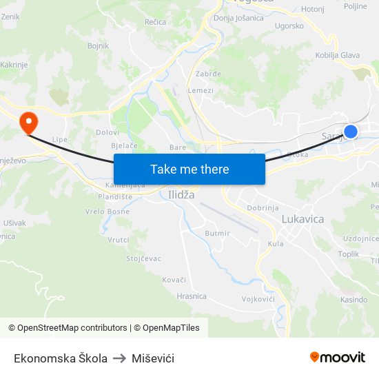 Ekonomska Škola to Miševići map