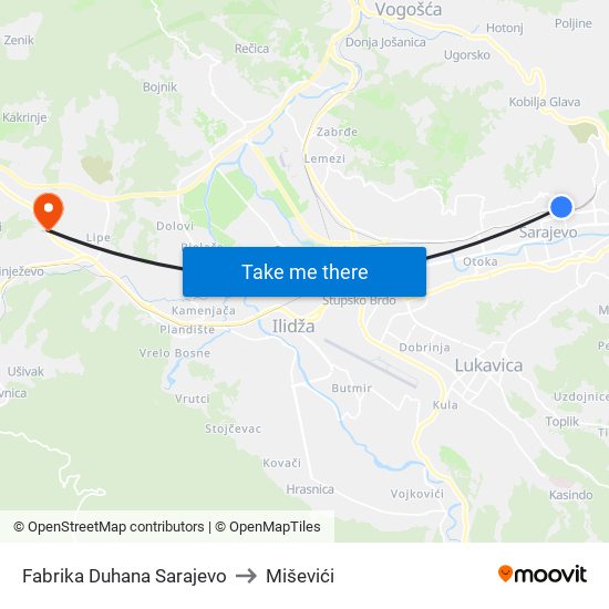 Fabrika Duhana Sarajevo to Miševići map