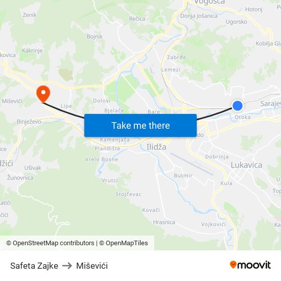 Safeta Zajke to Miševići map