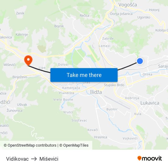Vidikovac to Miševići map