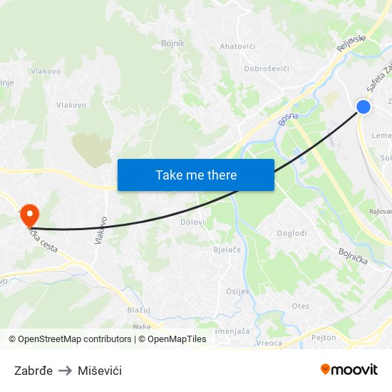 Zabrđe to Miševići map