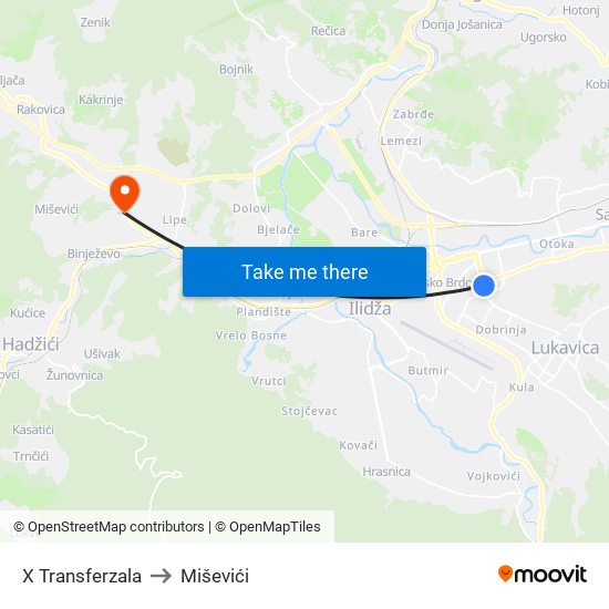 X Transferzala to Miševići map