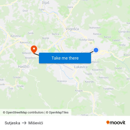 Sutjeska to Miševići map