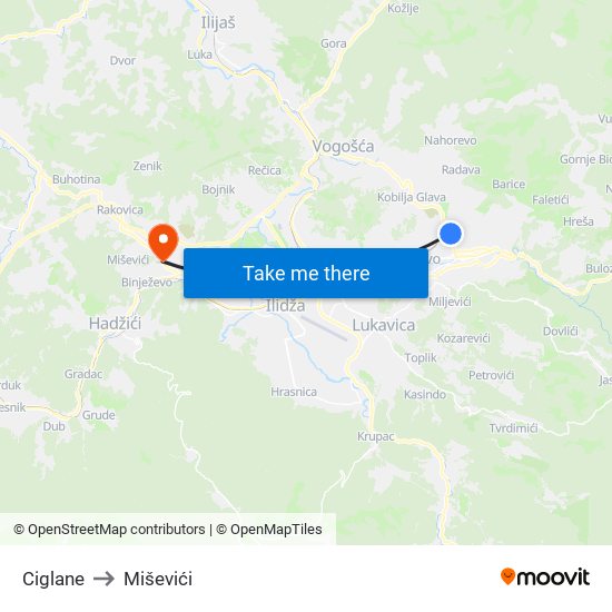 Ciglane to Miševići map