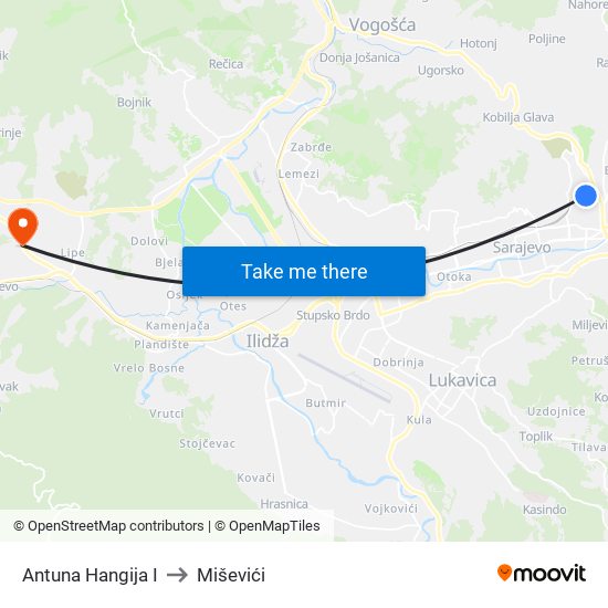 Antuna Hangija I to Miševići map