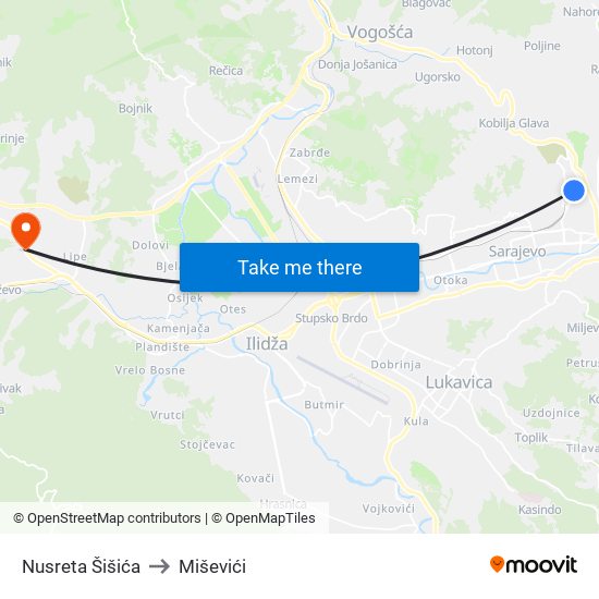 Nusreta Šišića to Miševići map