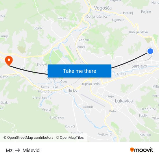 Mz to Miševići map