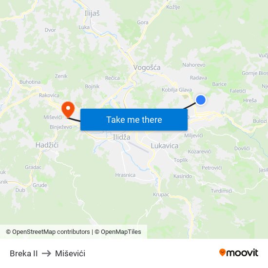 Breka II to Miševići map