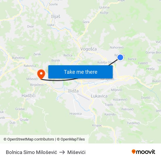 Bolnica Simo Milošević to Miševići map