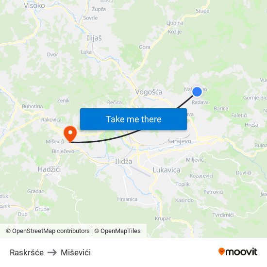 Raskršće to Miševići map