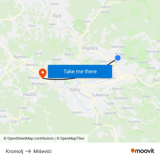 Kromolj to Miševići map