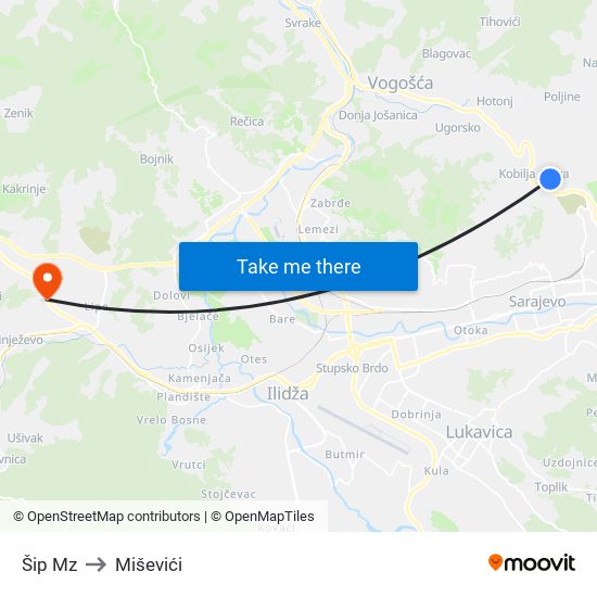 Šip Mz to Miševići map