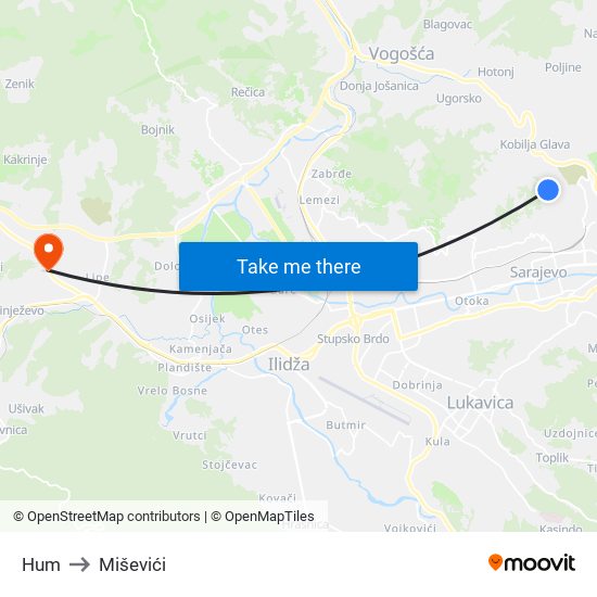 Hum to Miševići map