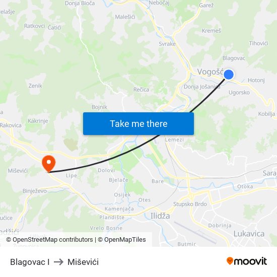 Blagovac I to Miševići map