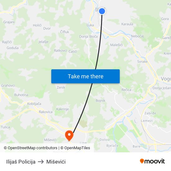 Ilijaš Policija to Miševići map