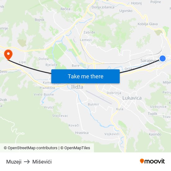 Muzeji to Miševići map