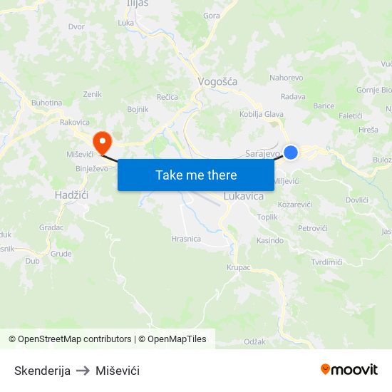 Skenderija to Miševići map