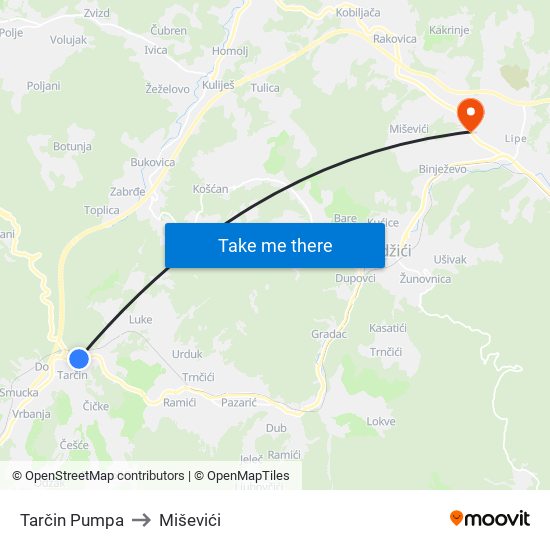 Tarčin Pumpa to Miševići map